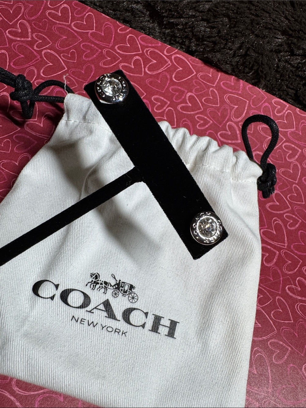 Coach Silver-Tone Crystal Center Stud Earrings with Drawstring Bag - Picture 5 of 9